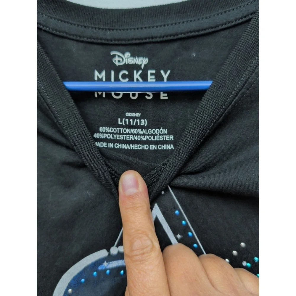 DR2 Disney Mickey Mouse Black Graphic T-Shirt ‎ Size L 11/13 Rainbow Rhinestone